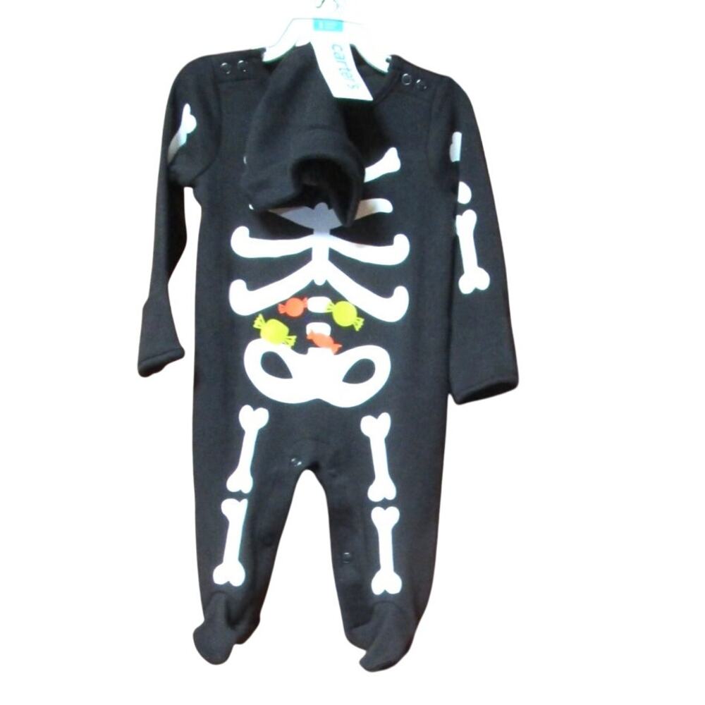 Carter's Just One You Infant Halloween Skeleton Costume & Cap Bodysuit Size 3M